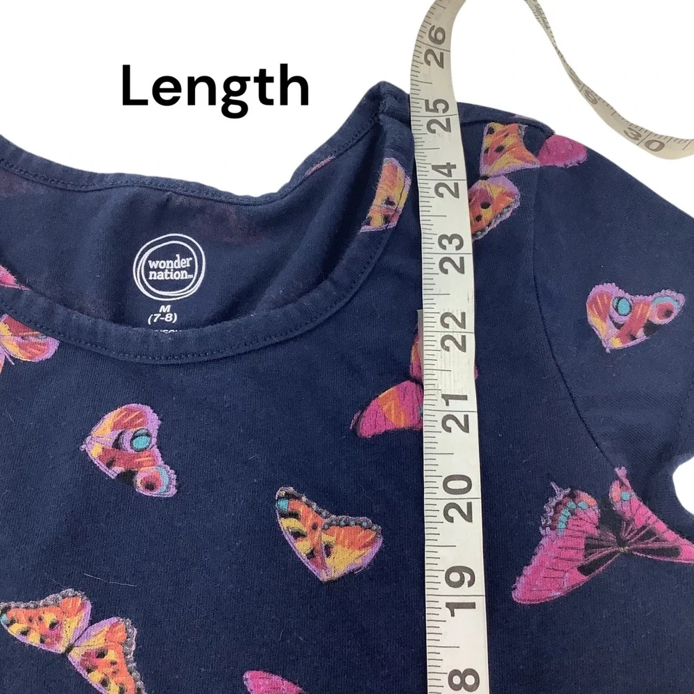 Wonder Nation Girls Short Sleeve Butterfly Print Dress M 7-8 Blue‎ Multicolor